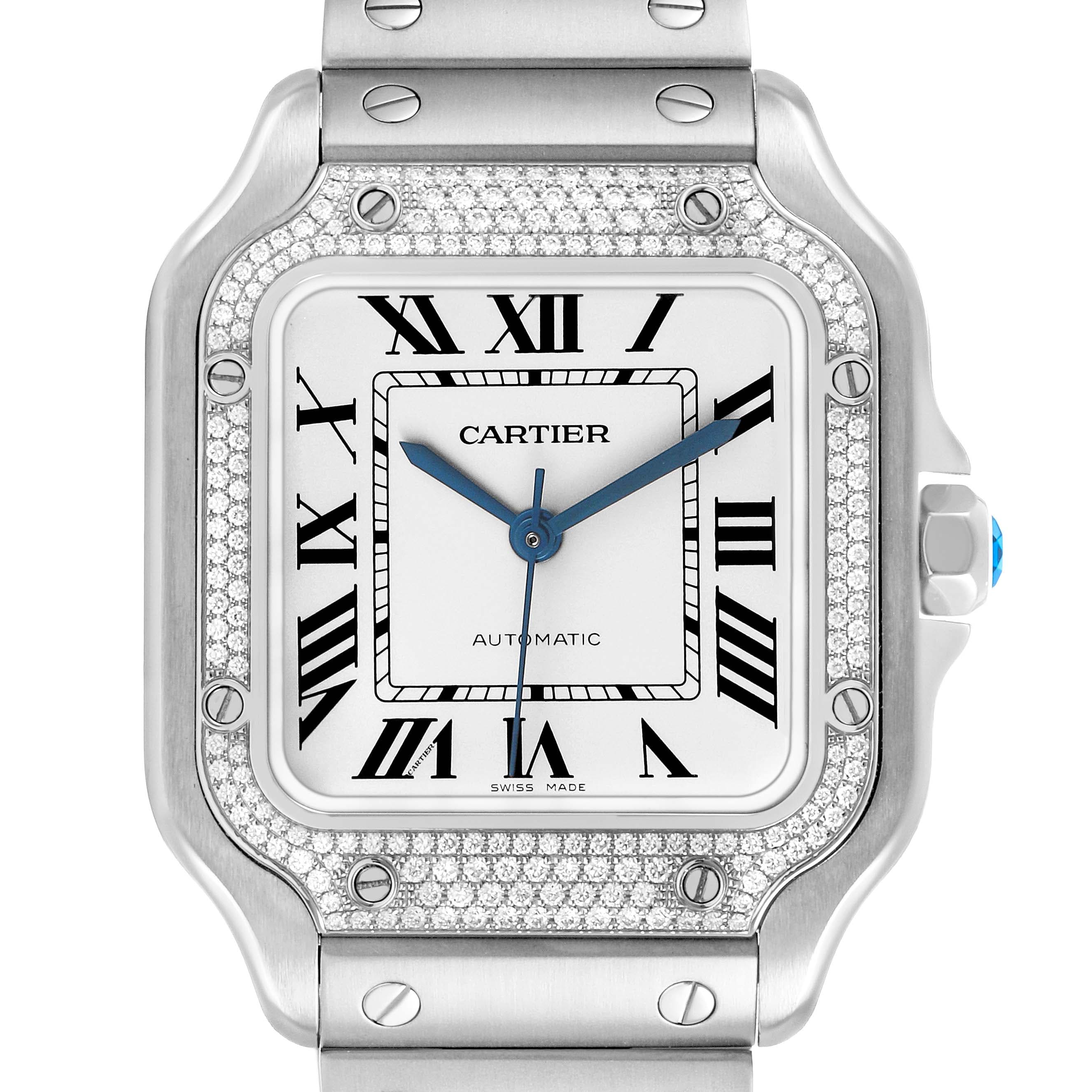 Cartier Santos de Cartier Santos Silver Dial Steel Diamond W4SA0005