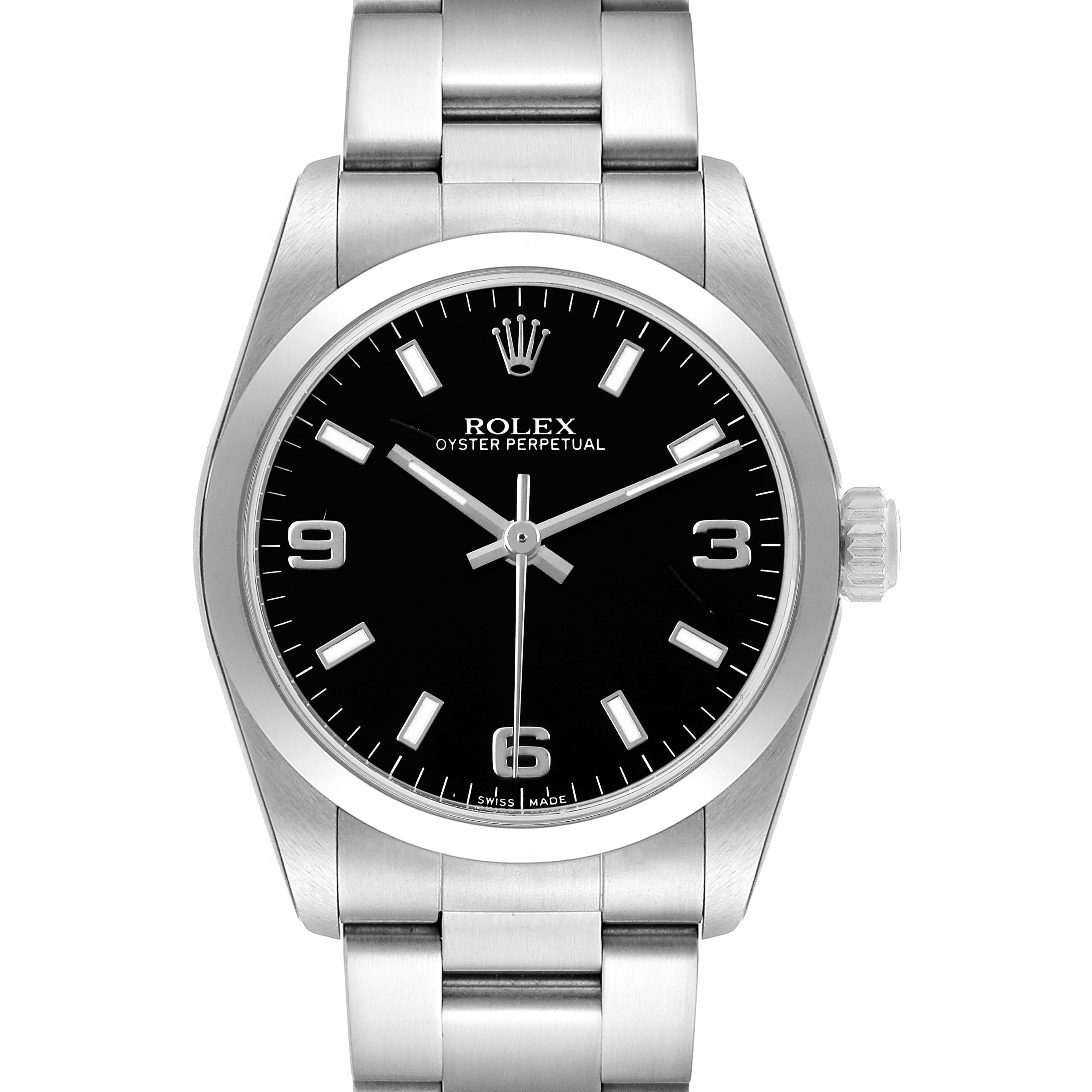 Rolex Oyster Perpetual Midsize 31 Steel Black Dial Papers 77080