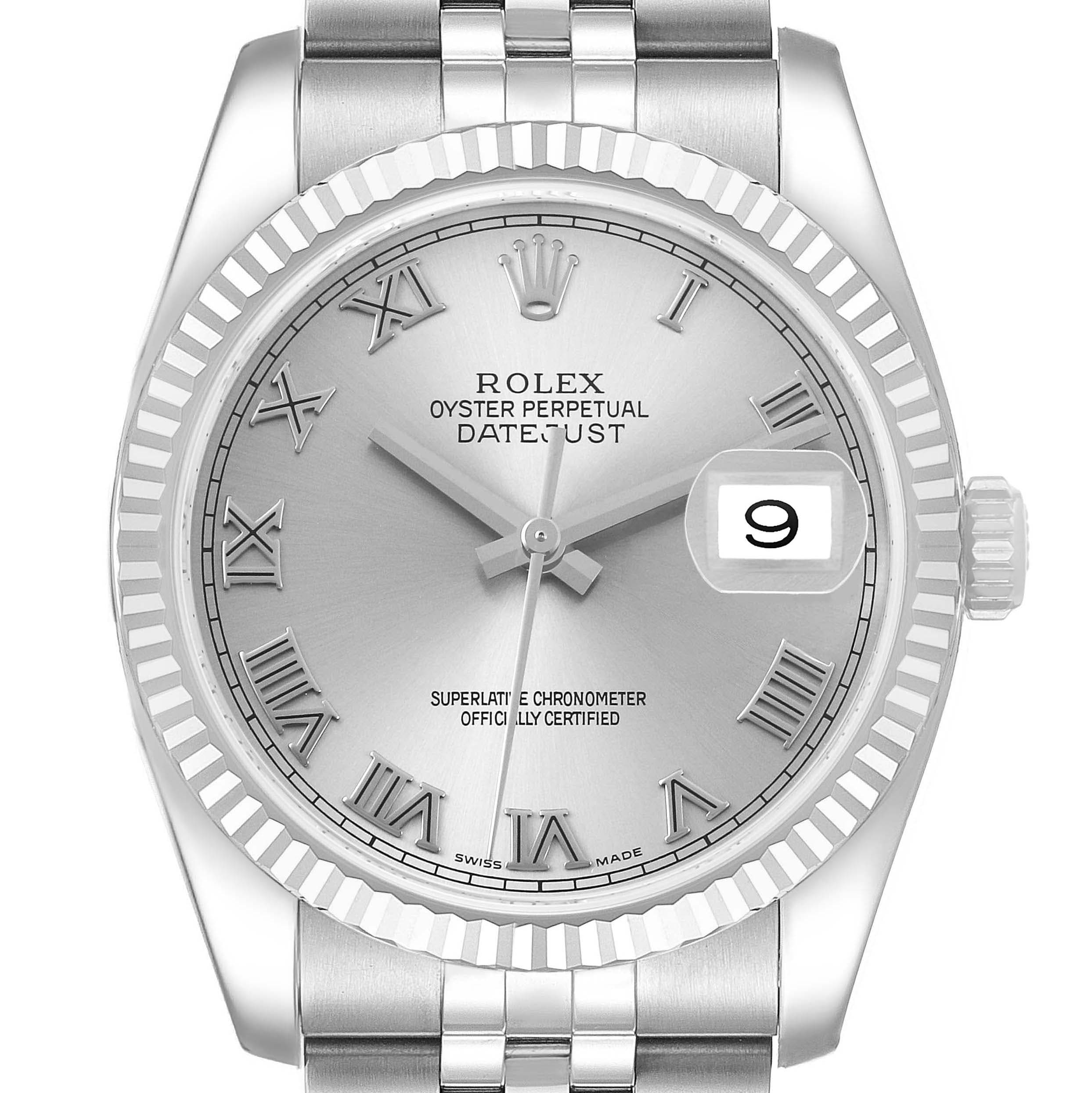 Rolex Datejust Steel White Gold Silver Roman Dial 116234